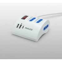 Extensión Escritorio Philco 3 Tomas +2 USB +USB-C Blanca
