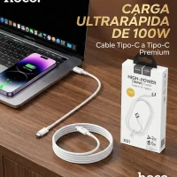 Cable Hoco X51 USB-C a USB-C 100W 2 metros Cable USB Tipo C Hoco X51 Blanco Cable Power Delivery 100W Hoco Cable USB-C 2 metros Cable Hoco carga rápida 100W