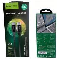 Cable Hoco X14 USB-C a USB-C 60W Cable USB Tipo C Hoco X14 Cable carga rápida Hoco 60W Cable USB-C 1 metro Hoco Cable Hoco nylon trenzado