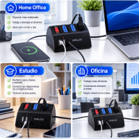 Extensión de Escritorio Philco 2044N USB-C 3 Tomas 1,5 m Negro