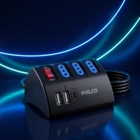Extensión de Escritorio Philco 2044N USB-C 3 Tomas 1,5 m Negro